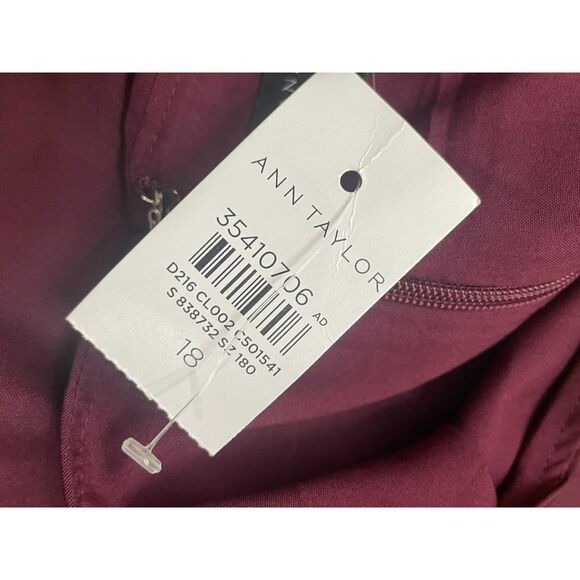 Ann Taylor Women's Dress Fit & Flare Jacquard Flutter Sleeve 18 Maroon Floral - Picture 4 of 11